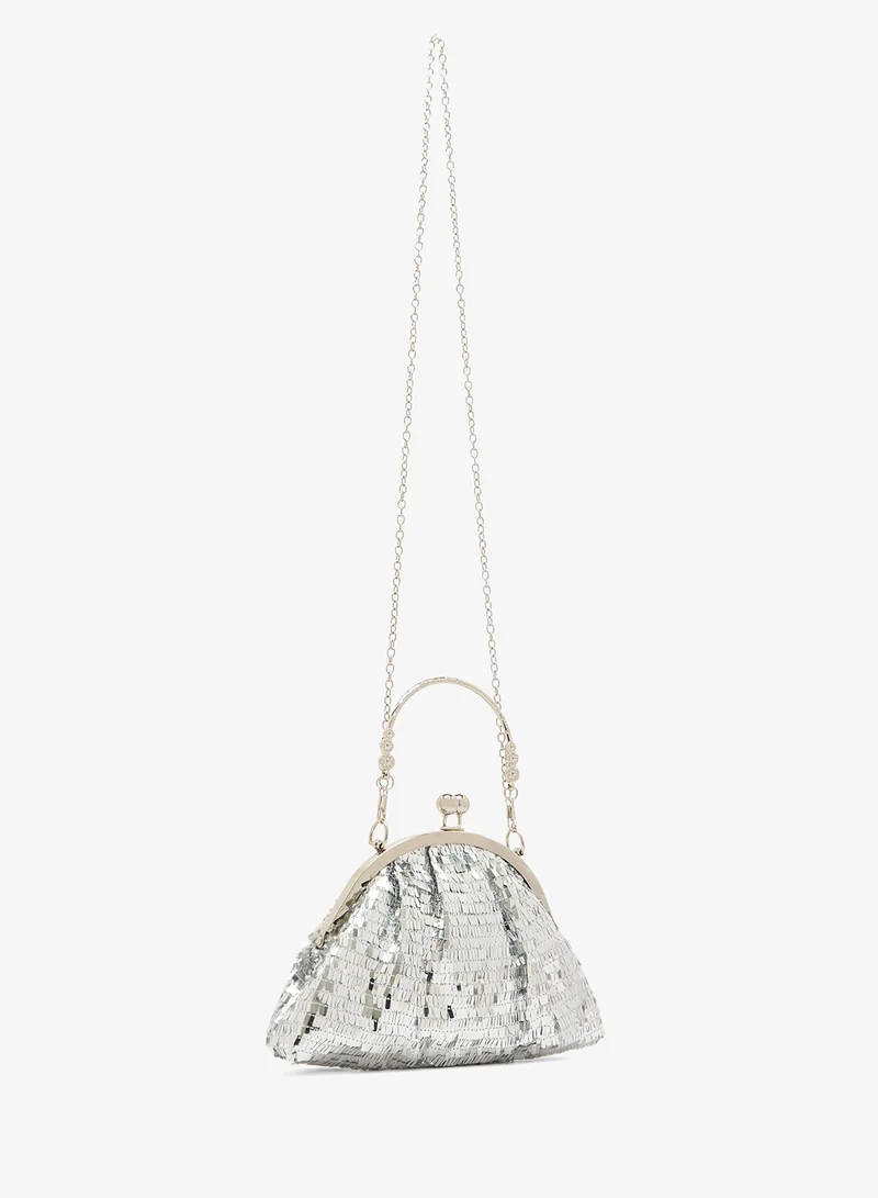 Ella Limited Edition Silver Sequin Clutch With Top Handle
